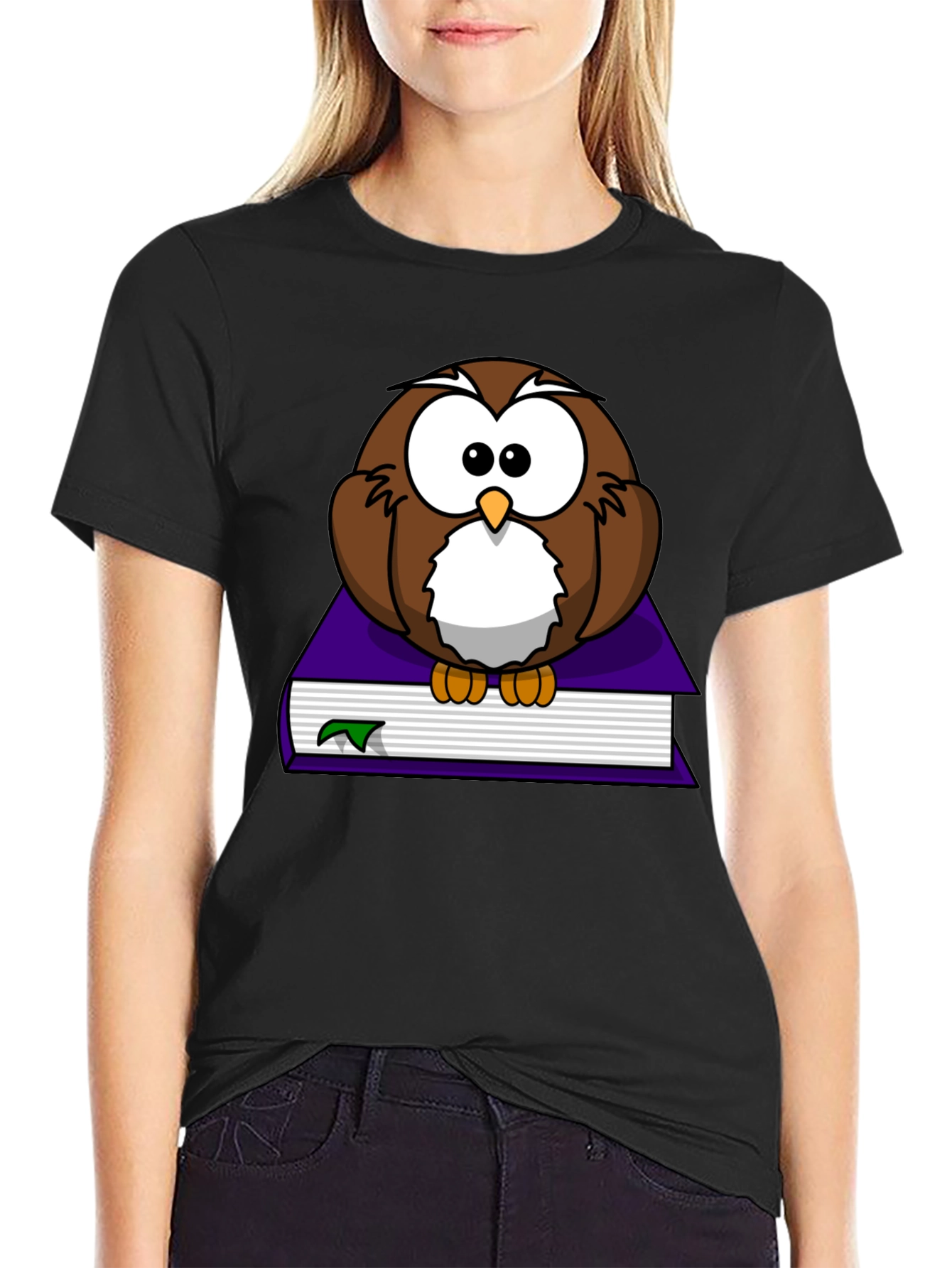 Owl on Book Graphic Tee - Black T-Shirt