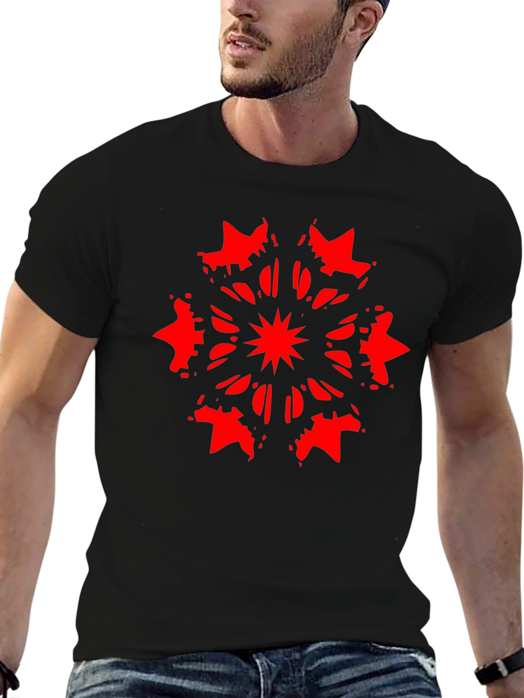 Abstract Starburst Graphic Black T-Shirt