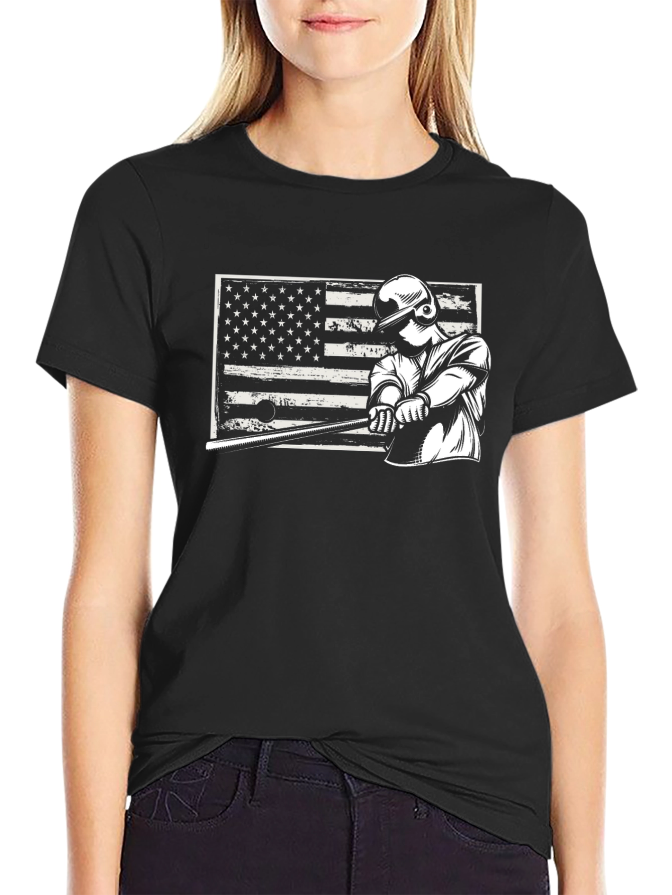 Baseball Player USA Flag Graphic T-Shirt