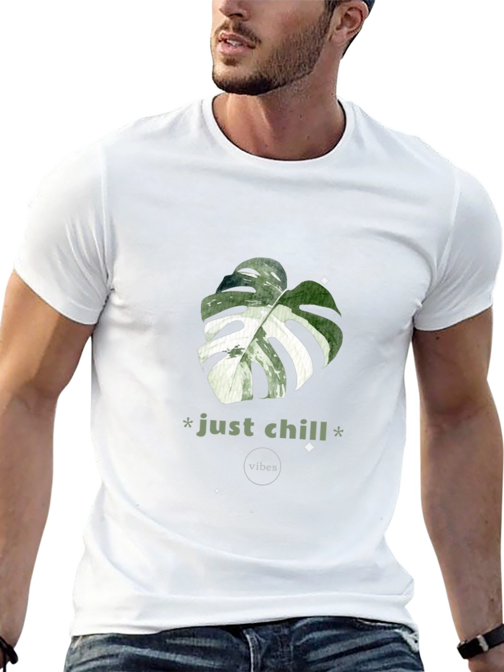 Just Chill Vibes T-Shirt - Tropical Leaf Design