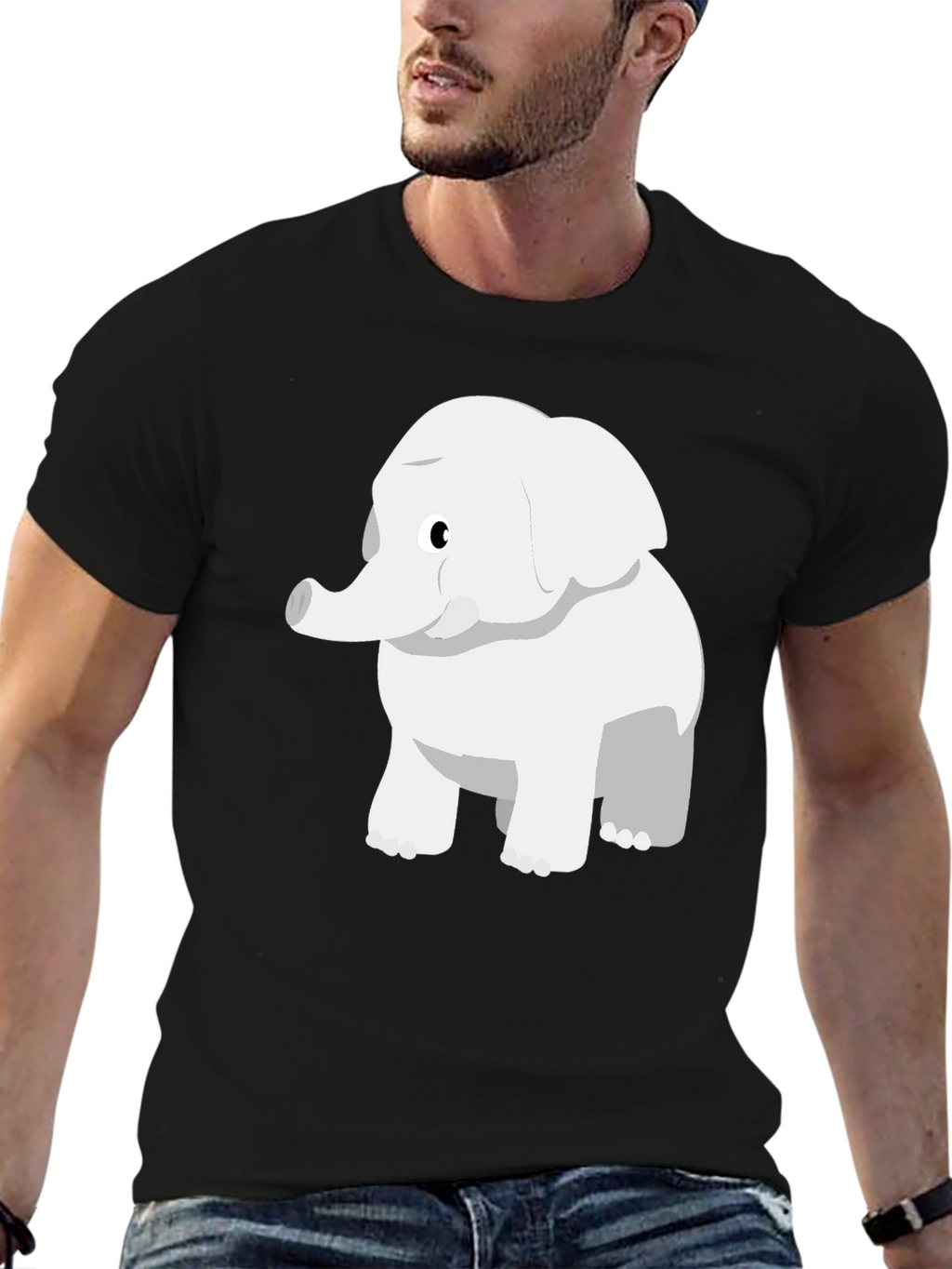 Cute Cartoon Elephant Black T-Shirt