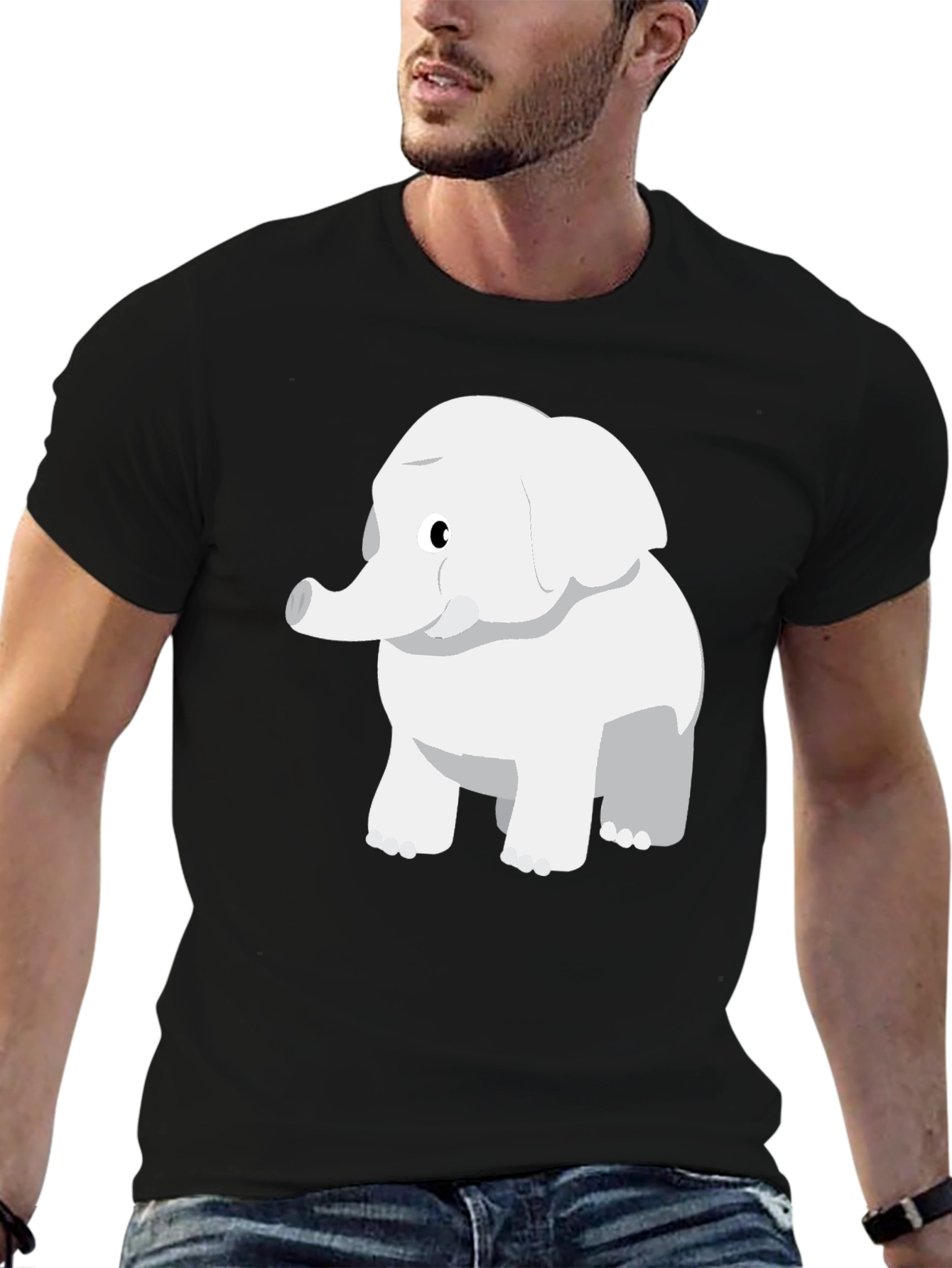 Cute Cartoon Elephant Black T-Shirt