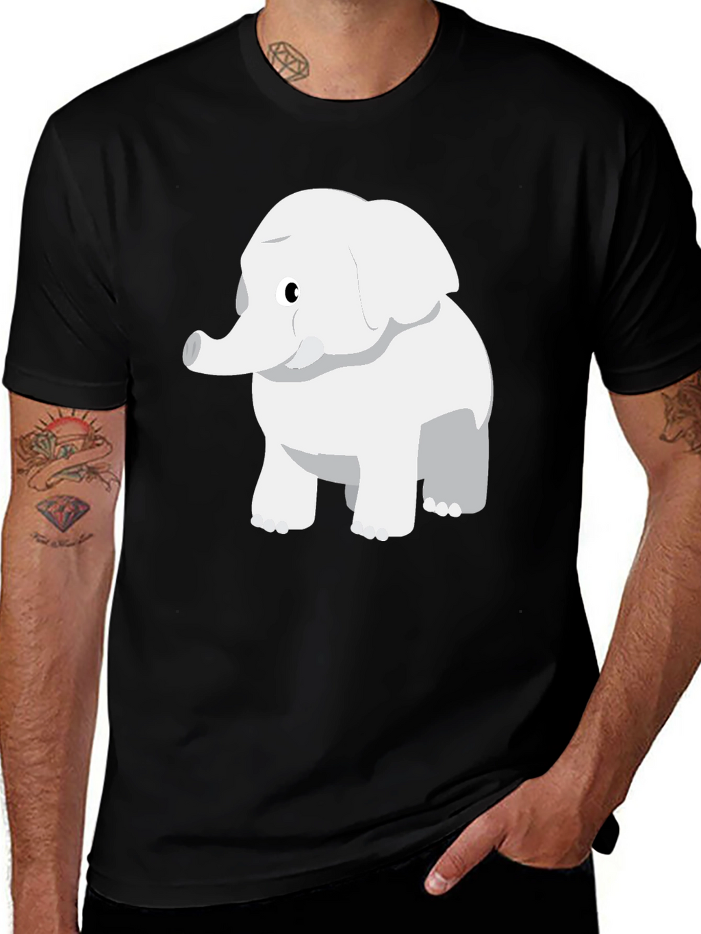 Cute Cartoon Elephant Black T-Shirt