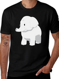 Cute Cartoon Elephant Black T-Shirt