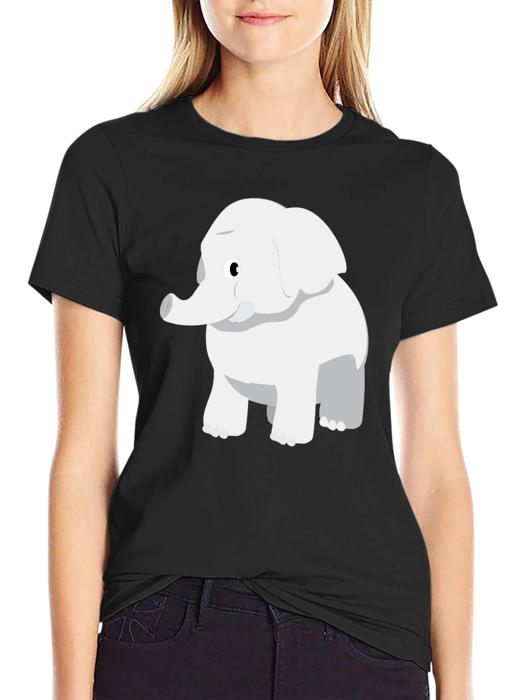 Cute Cartoon Elephant Black T-Shirt