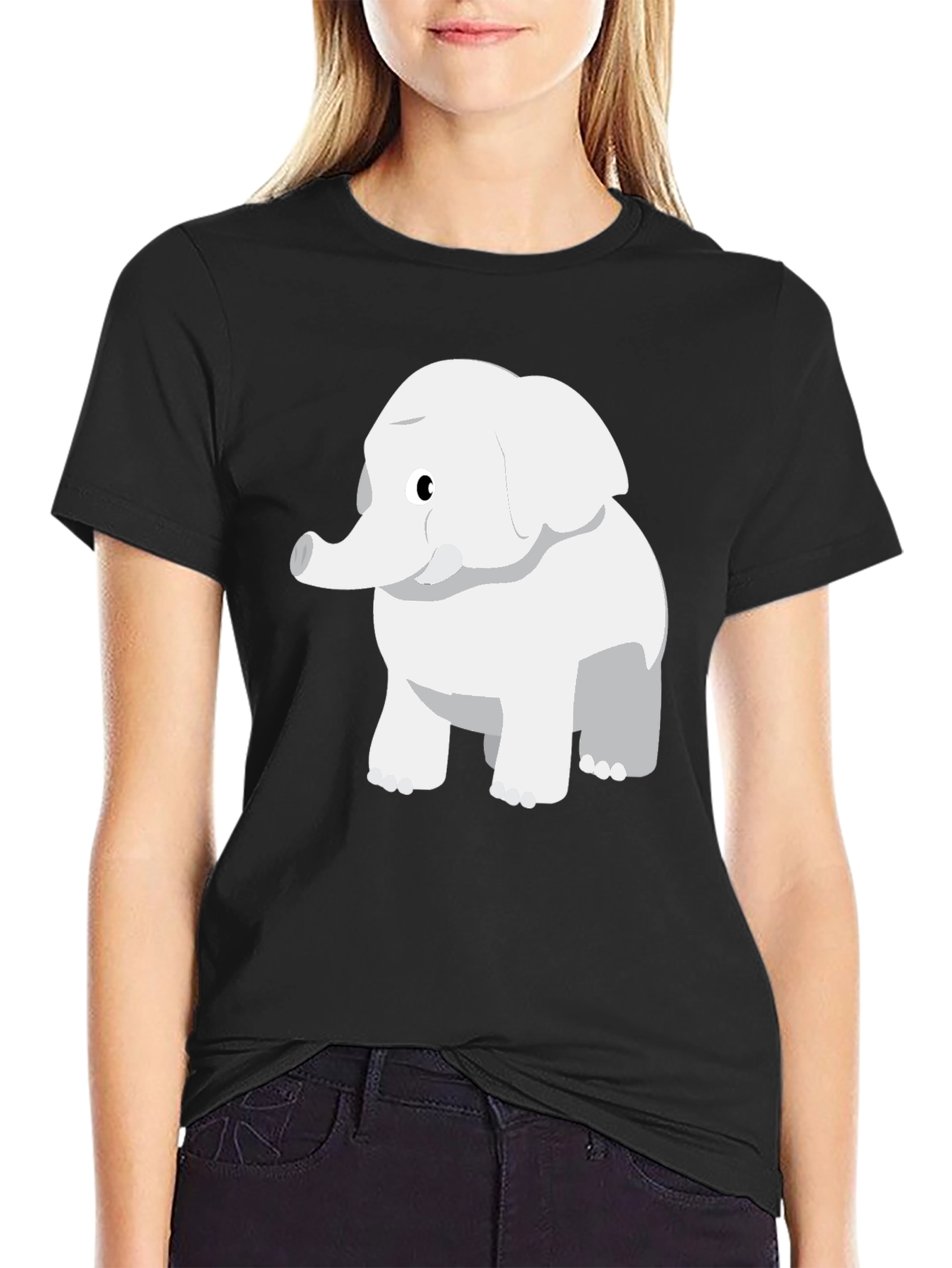 Cute Cartoon Elephant Black T-Shirt