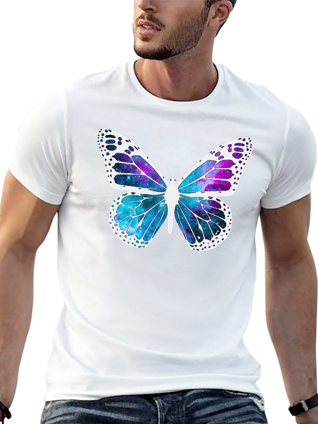 Butterfly Galaxy Graphic Tee - Stylish Mens Black T-Shirt