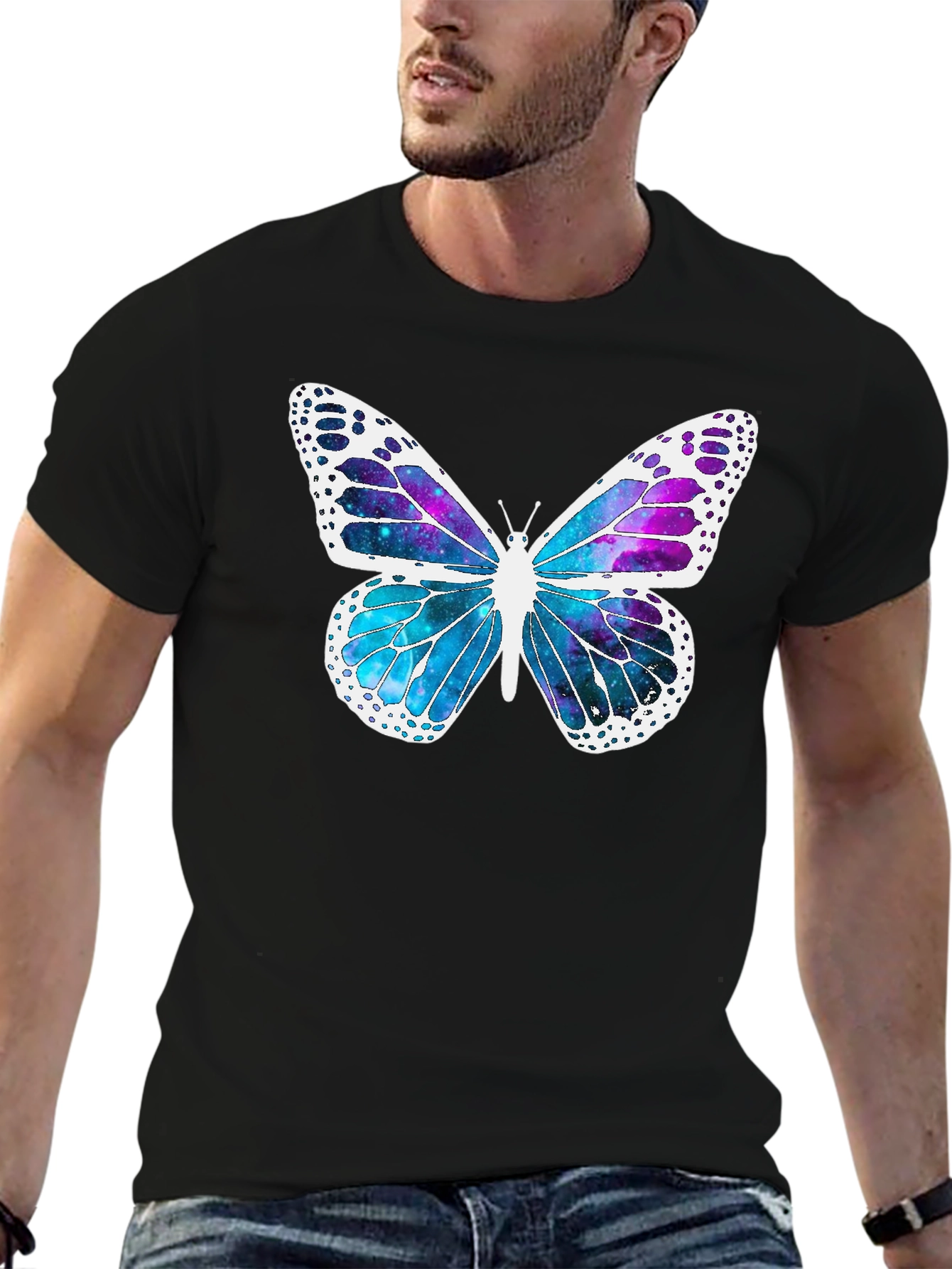 Butterfly Galaxy Graphic Tee - Stylish Mens Black T-Shirt