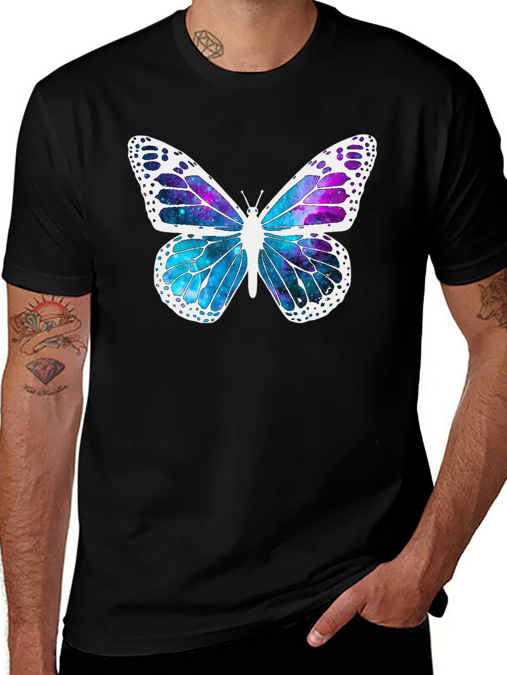 Butterfly Galaxy Graphic Tee - Stylish Mens Black T-Shirt