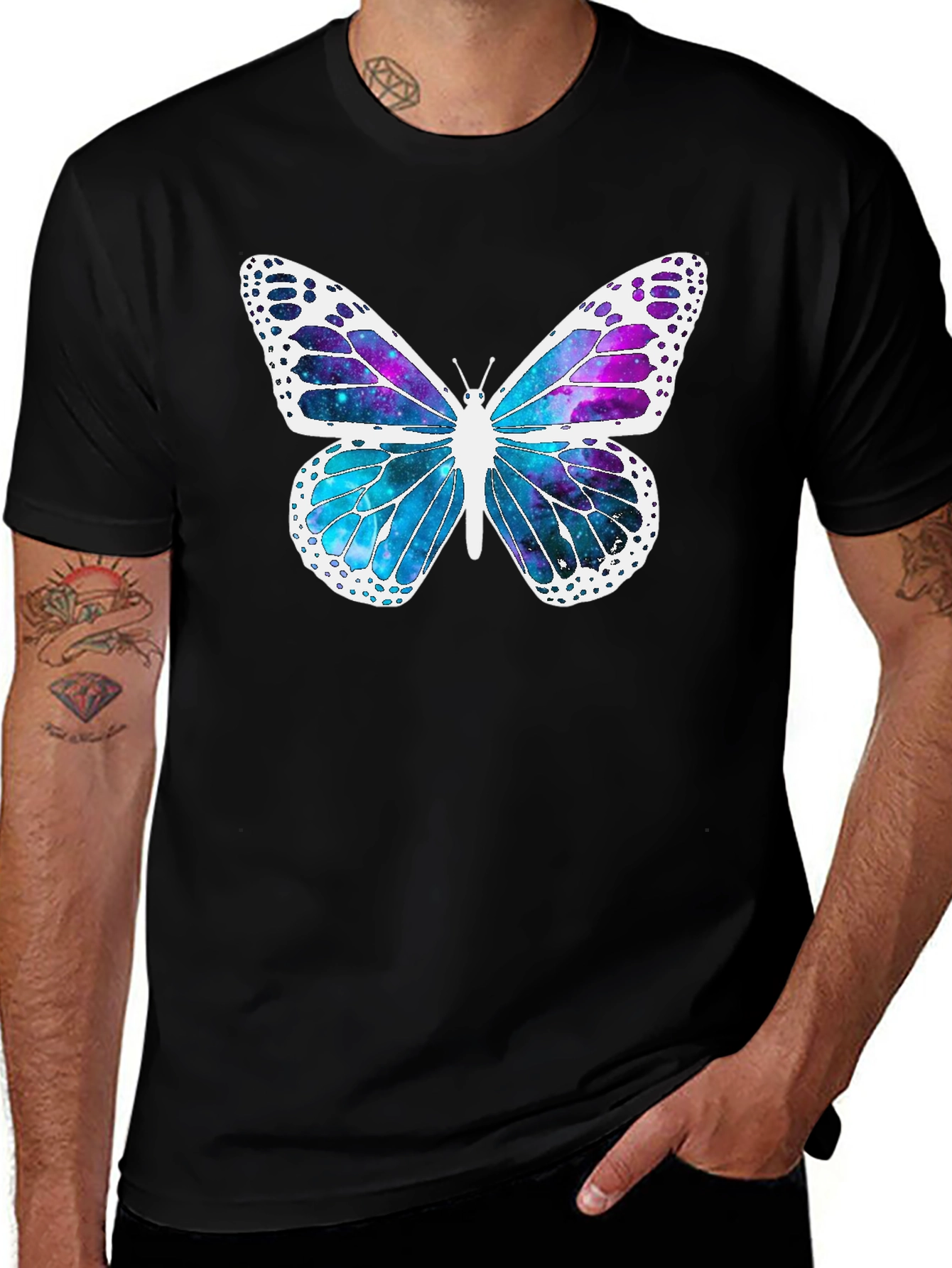 Butterfly Galaxy Graphic Tee - Stylish Mens Black T-Shirt