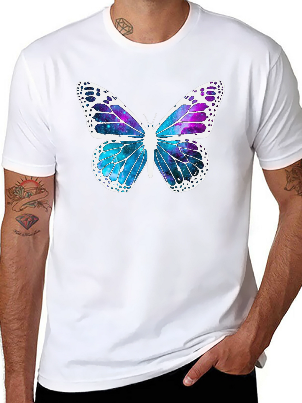 Butterfly Galaxy Graphic Tee - Stylish Mens Black T-Shirt