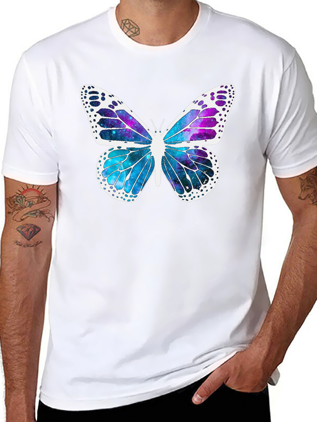 Butterfly Galaxy Graphic Tee - Stylish Mens Black T-Shirt