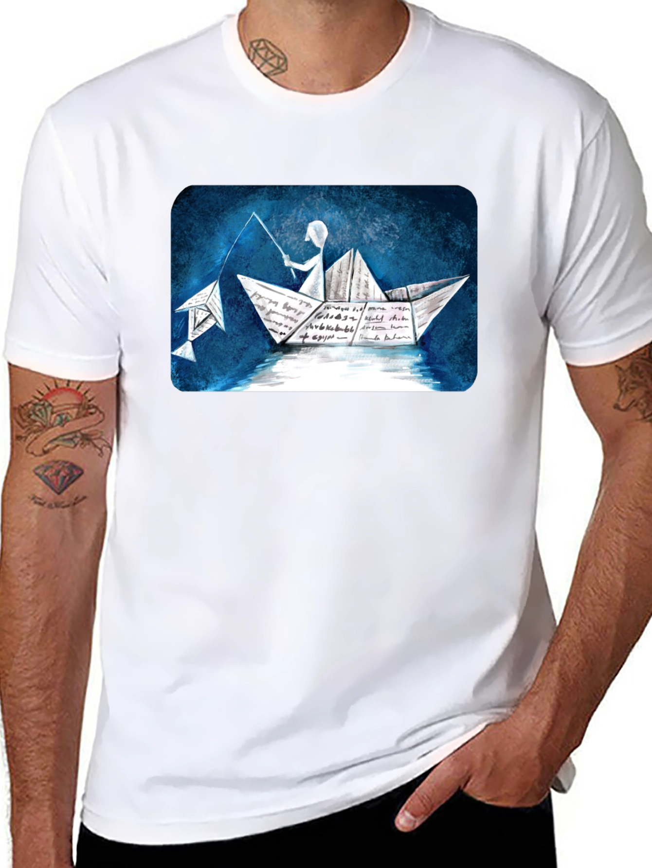 Paper Boat Fishing T-Shirt - Unique Design