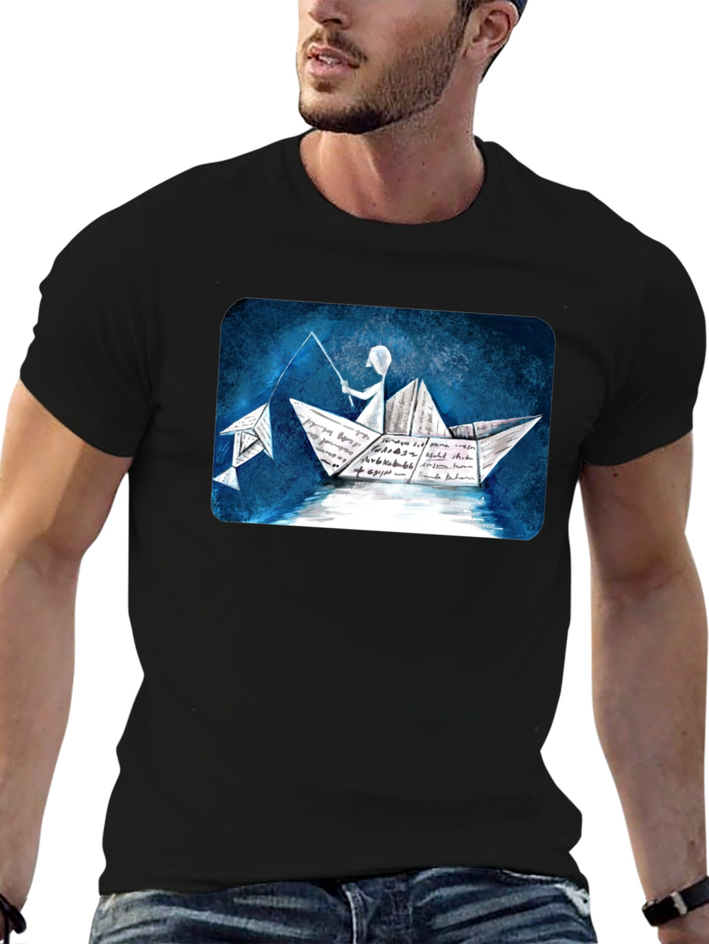 Paper Boat Fishing T-Shirt - Unique Design