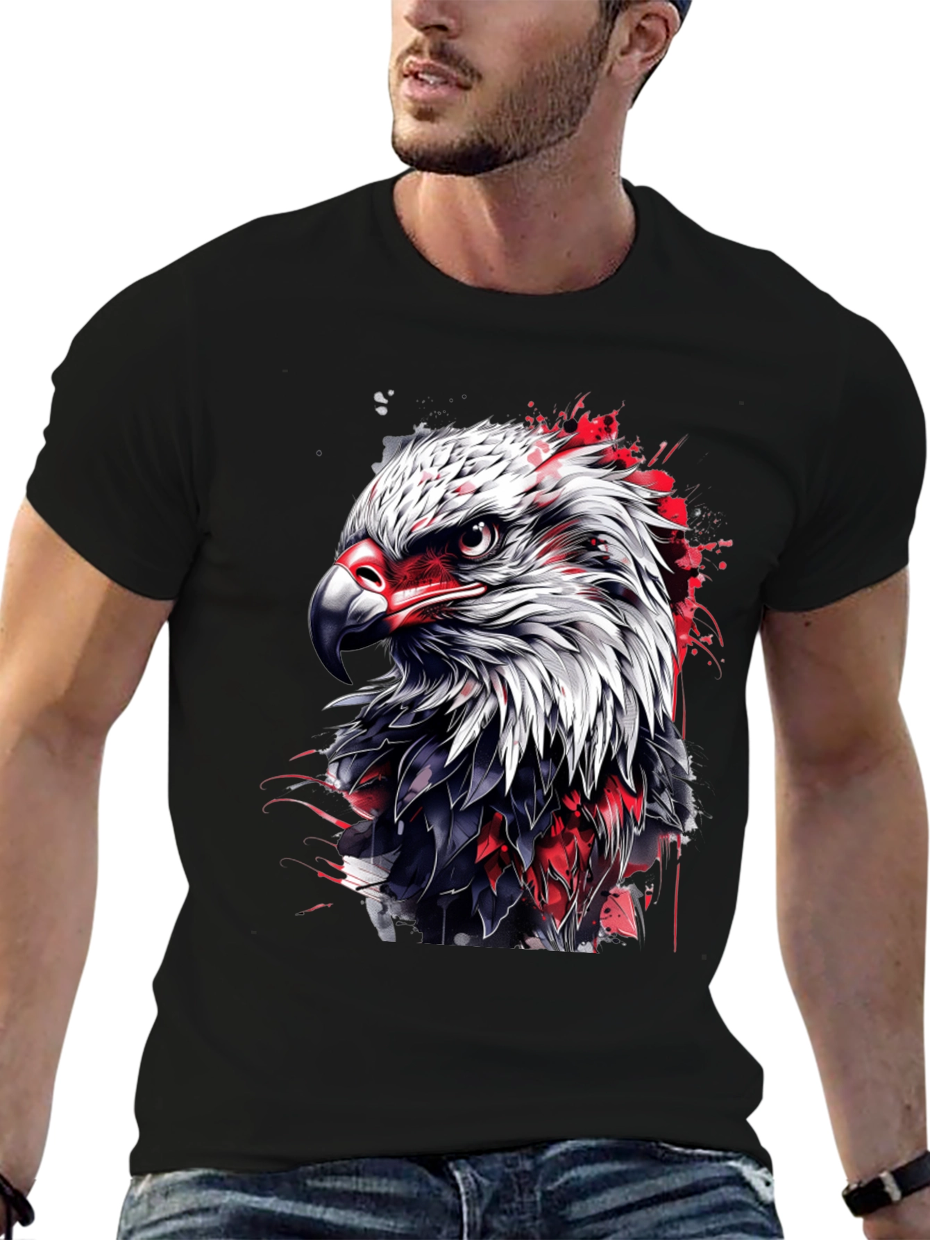 Bold Eagle Graphic Tee - Black Cotton Blend