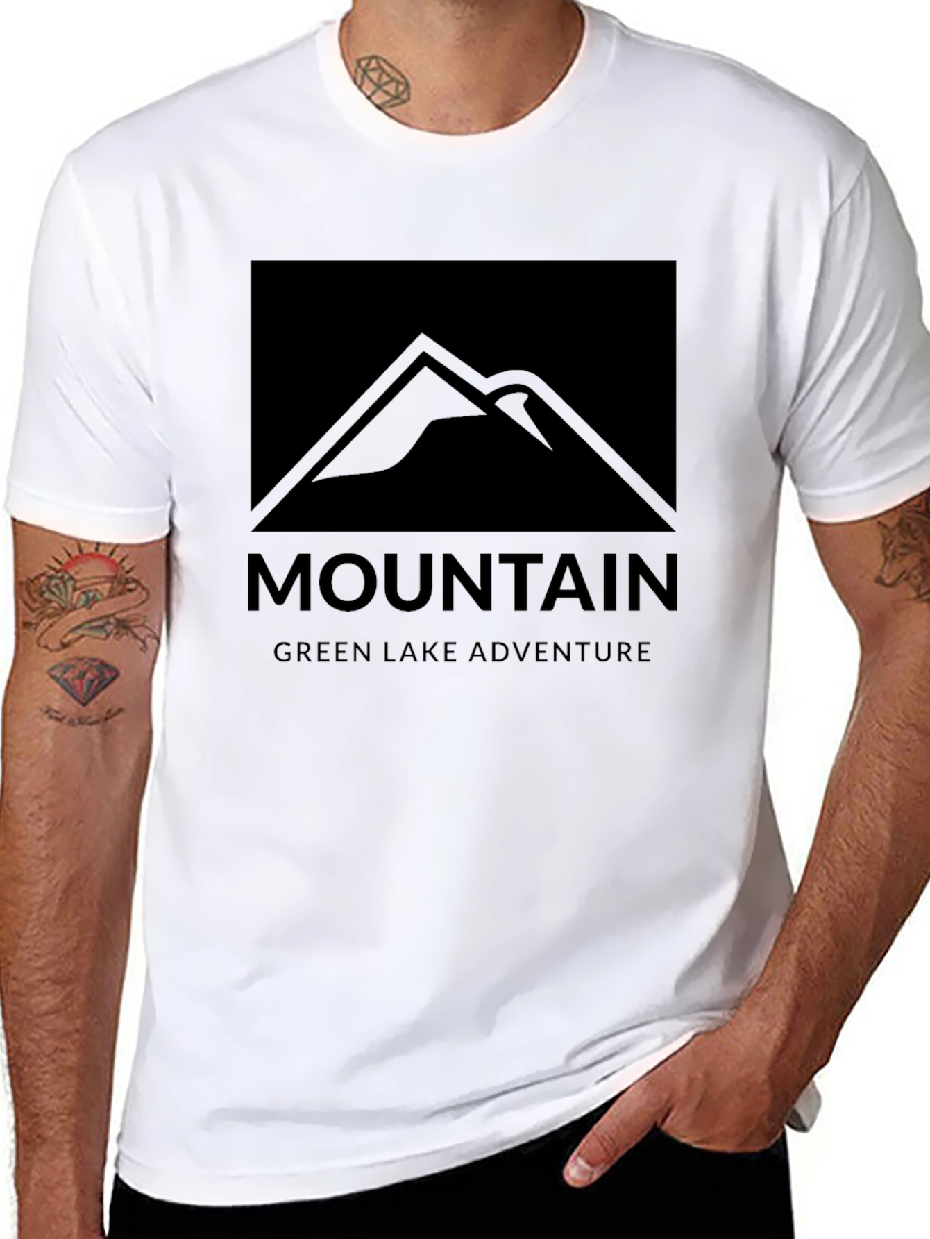 Mountain Green Lake Adventure Black T-Shirt