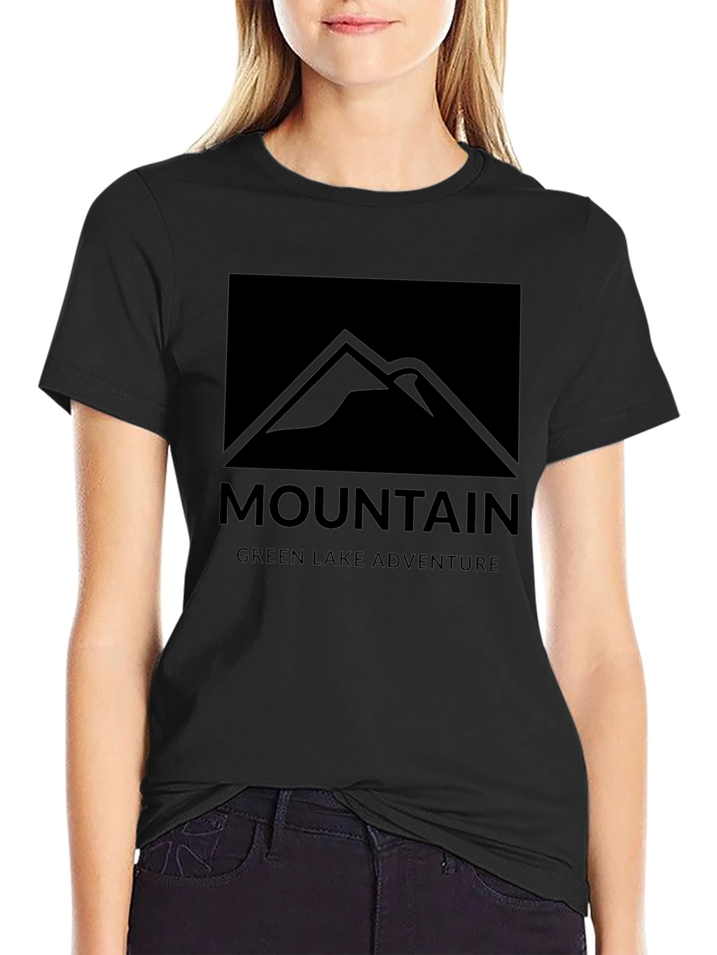 Mountain Green Lake Adventure Black T-Shirt
