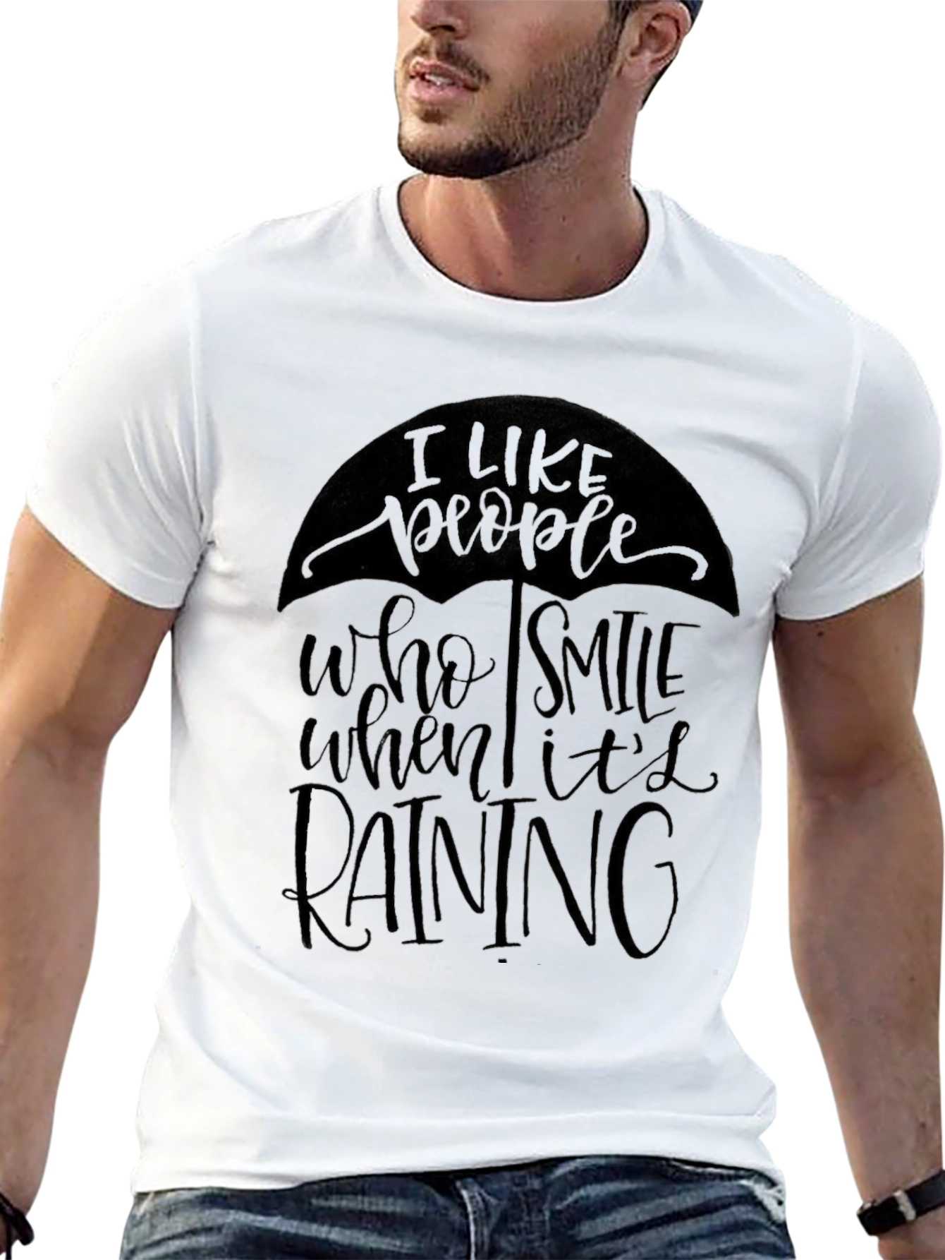 Stylish Smile When Its Raining Graphic Black T-Shirt
