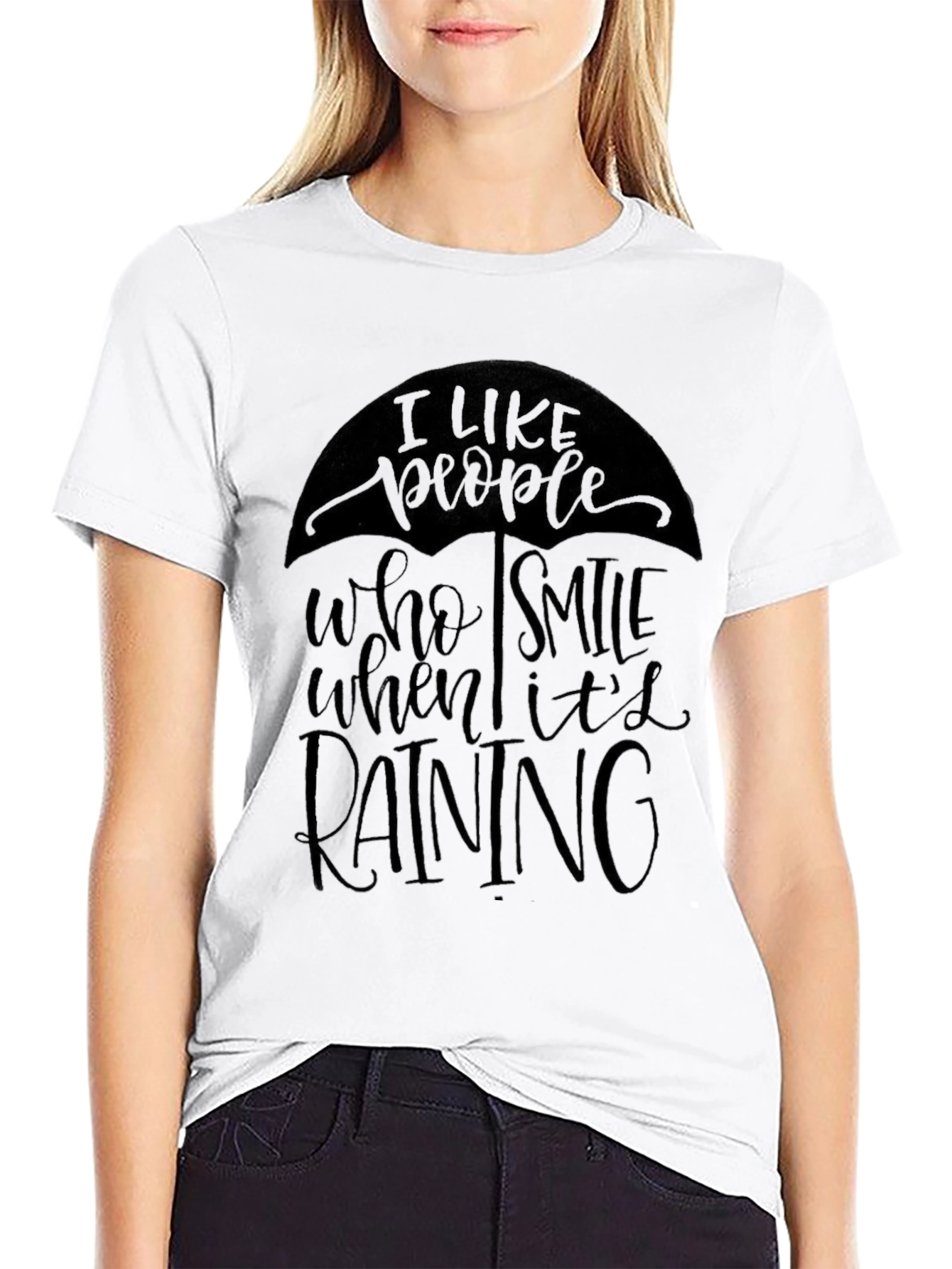 Stylish Smile When Its Raining Graphic Black T-Shirt