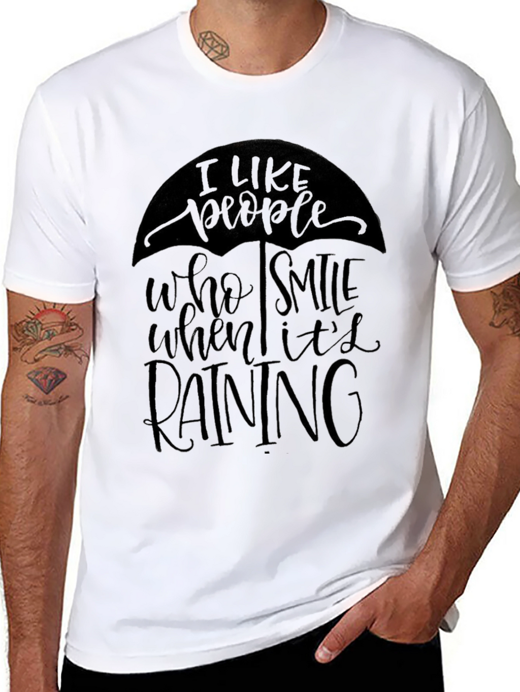 Stylish Smile When Its Raining Graphic Black T-Shirt