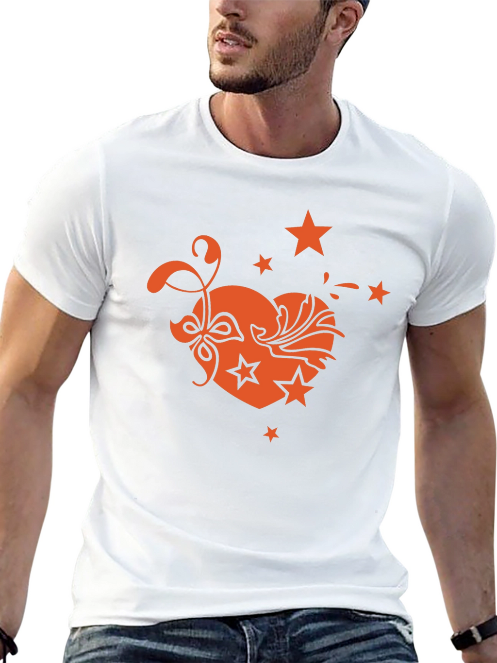 Heart Star Graphic Tee - Stylish Mens Black T-Shirt