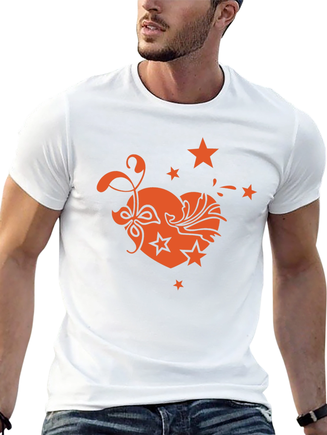 Heart Star Graphic Tee - Stylish Mens Black T-Shirt