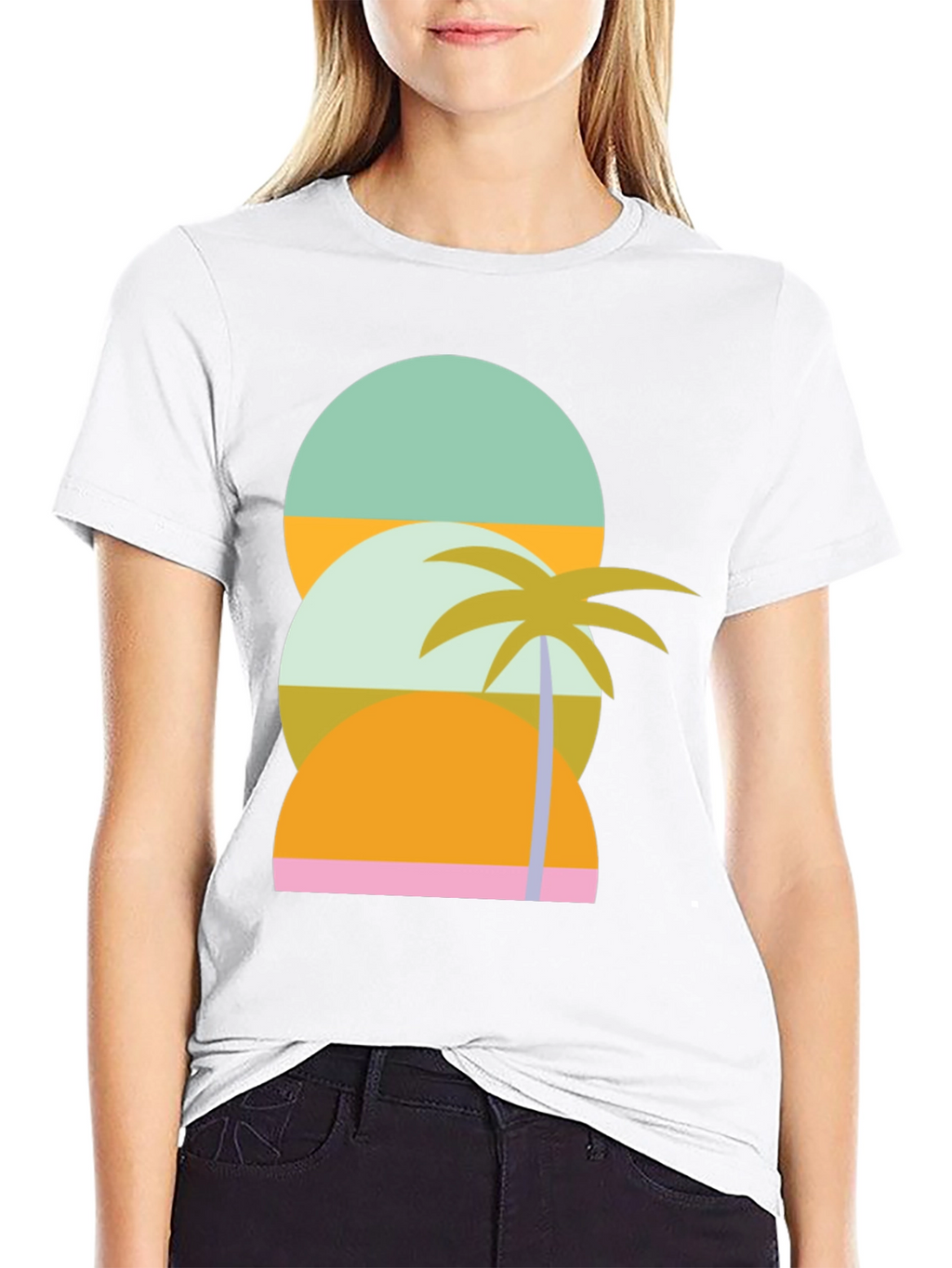 Retro Tropical T-Shirt - Sunset & Palm Tree Design