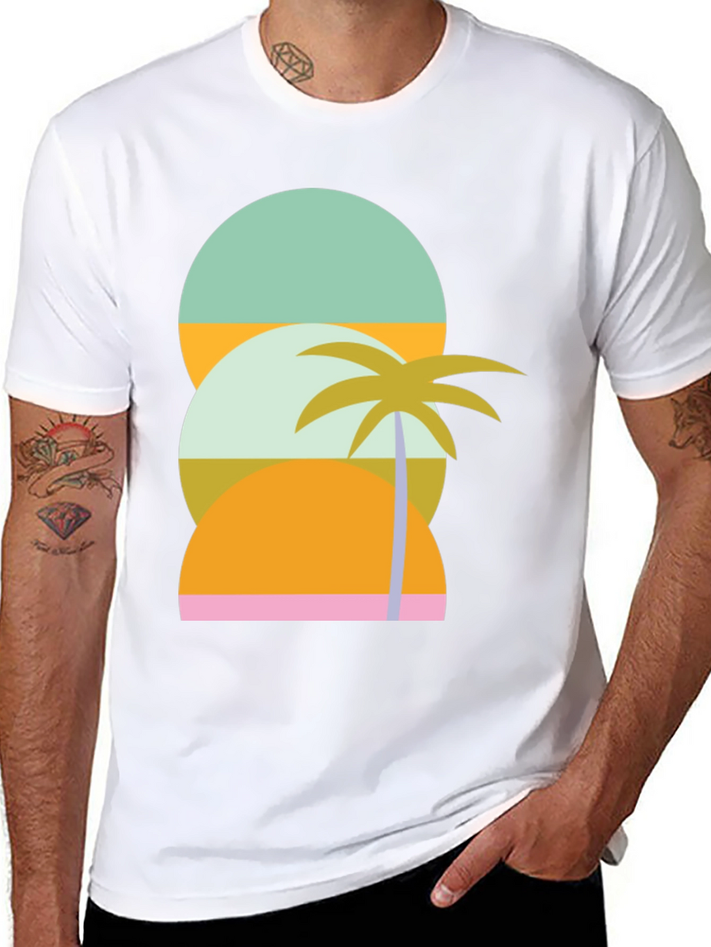Retro Tropical T-Shirt - Sunset & Palm Tree Design