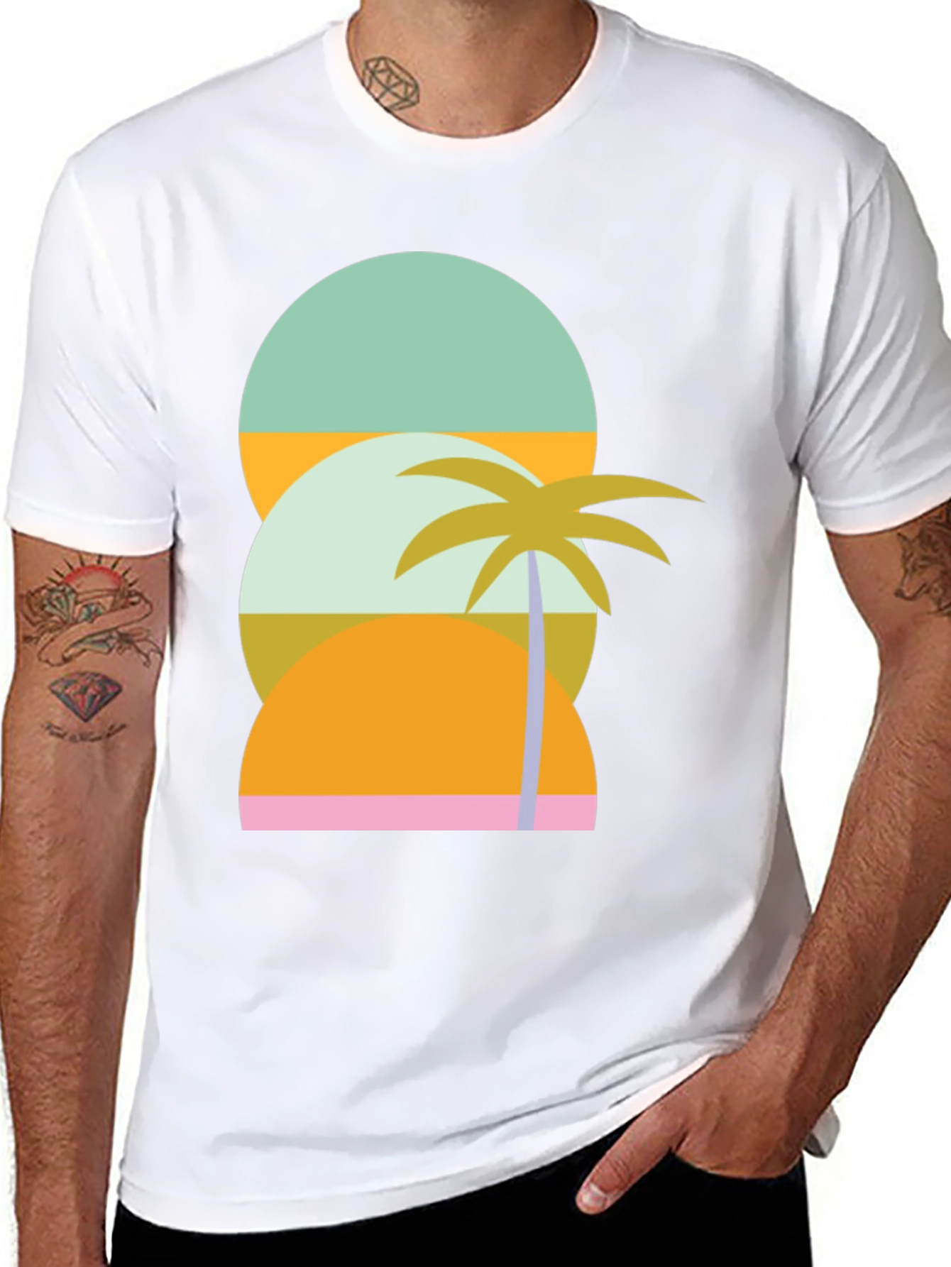 Retro Tropical T-Shirt - Sunset & Palm Tree Design
