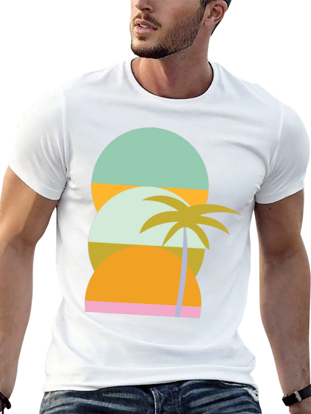 Retro Tropical T-Shirt - Sunset & Palm Tree Design
