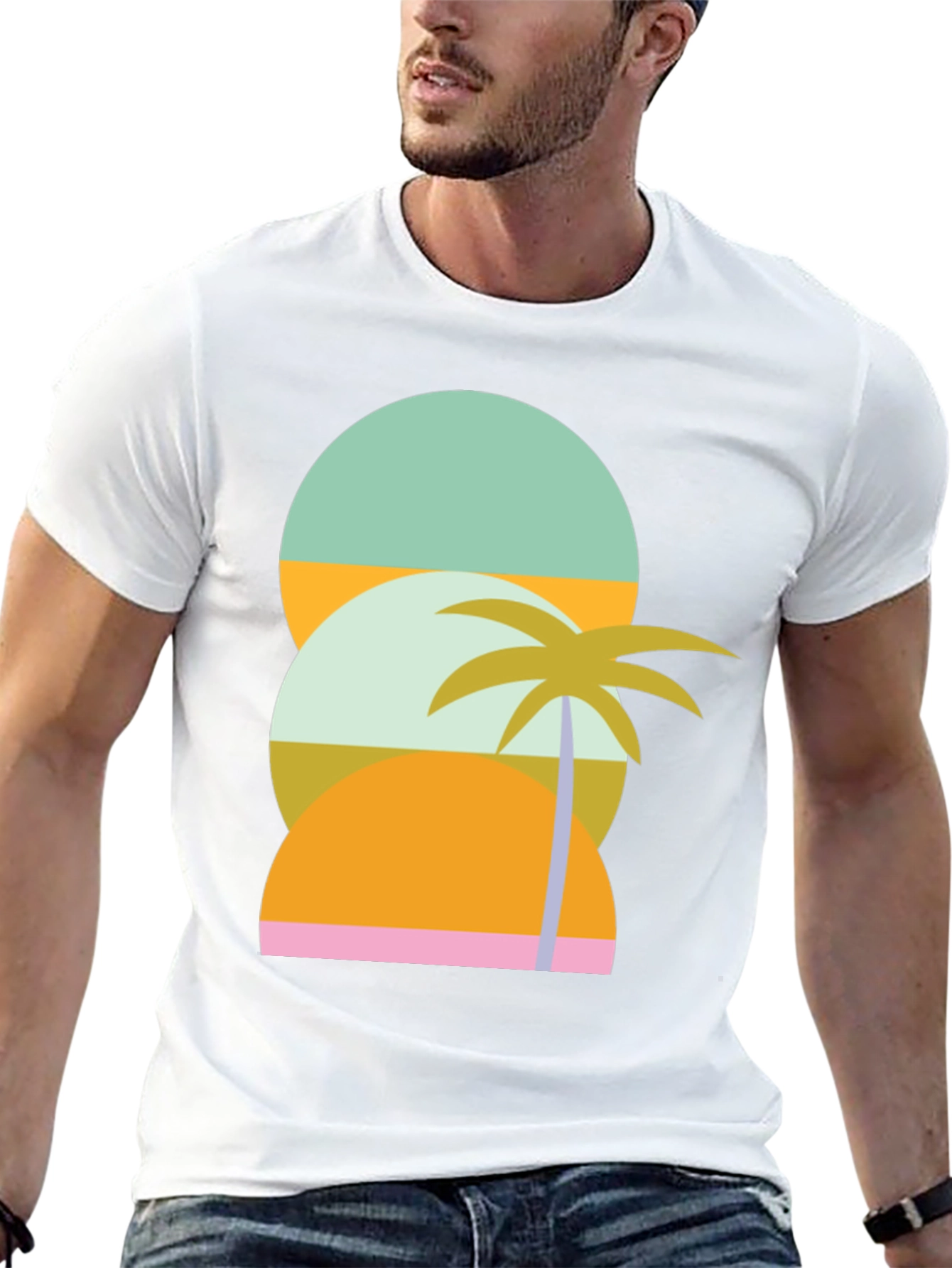 Retro Tropical T-Shirt - Sunset & Palm Tree Design