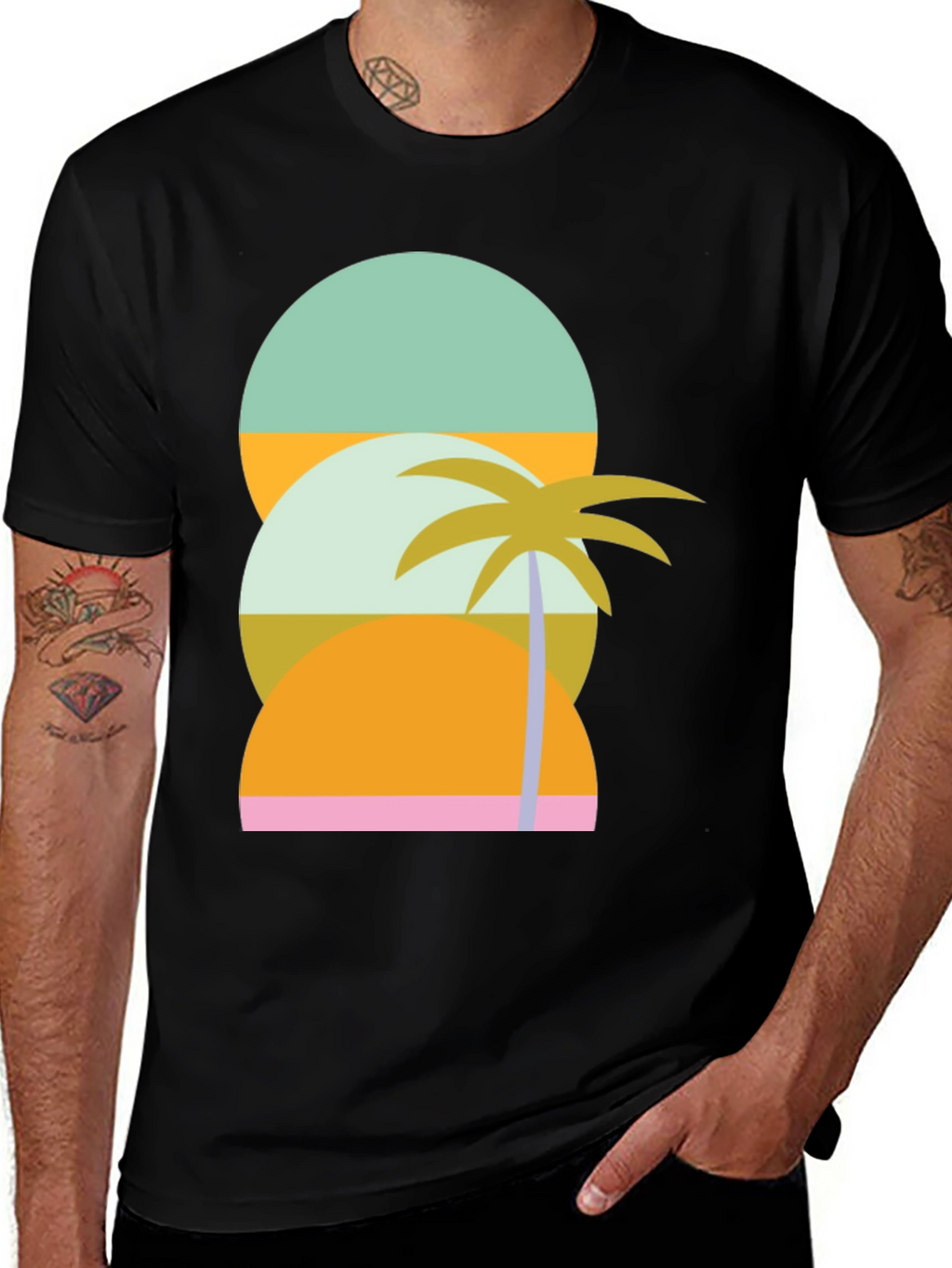 Retro Tropical T-Shirt - Sunset & Palm Tree Design