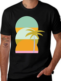 Retro Tropical T-Shirt - Sunset & Palm Tree Design