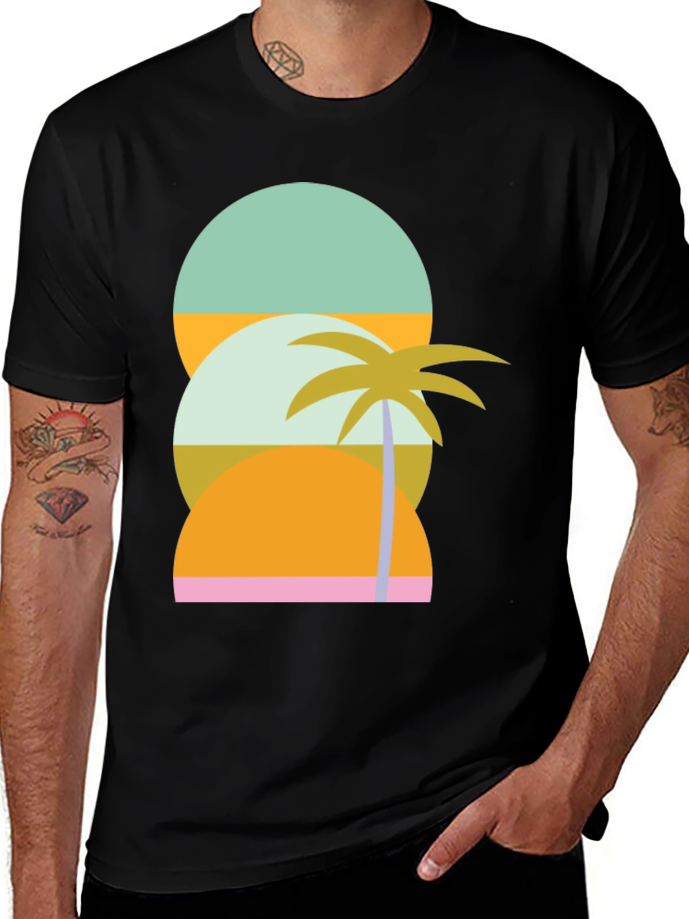 Retro Tropical T-Shirt - Sunset & Palm Tree Design