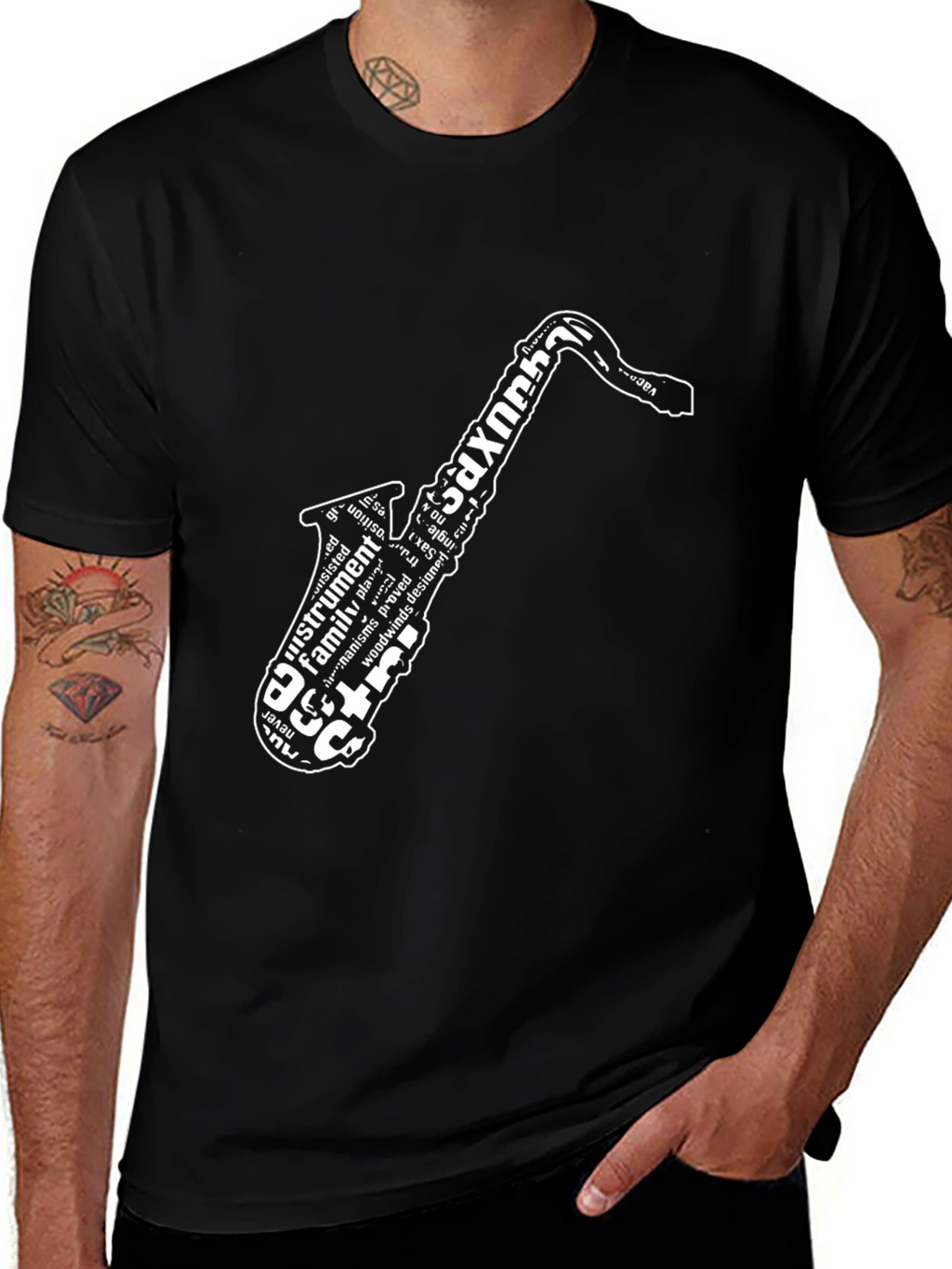 Saxophone Word Art Black T-Shirt