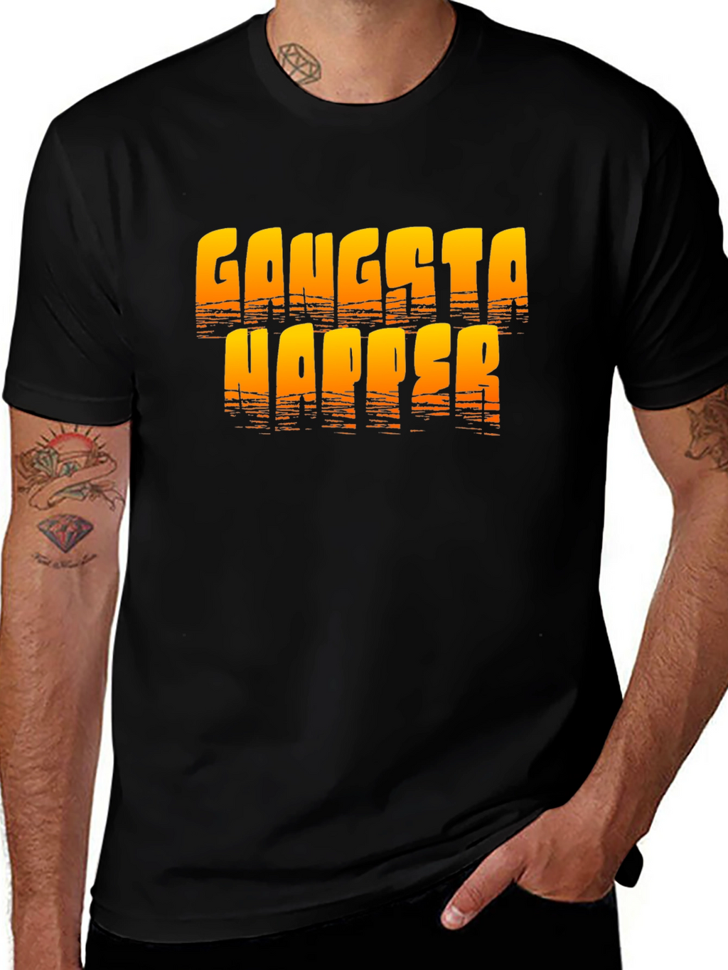 Gangsta Napper Graphic Print Black T-Shirt