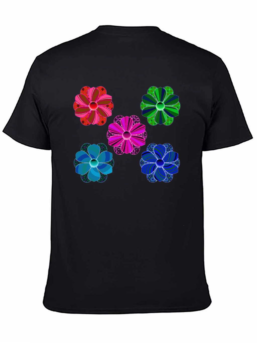 Floral Pattern Black T-Shirt Unique Design