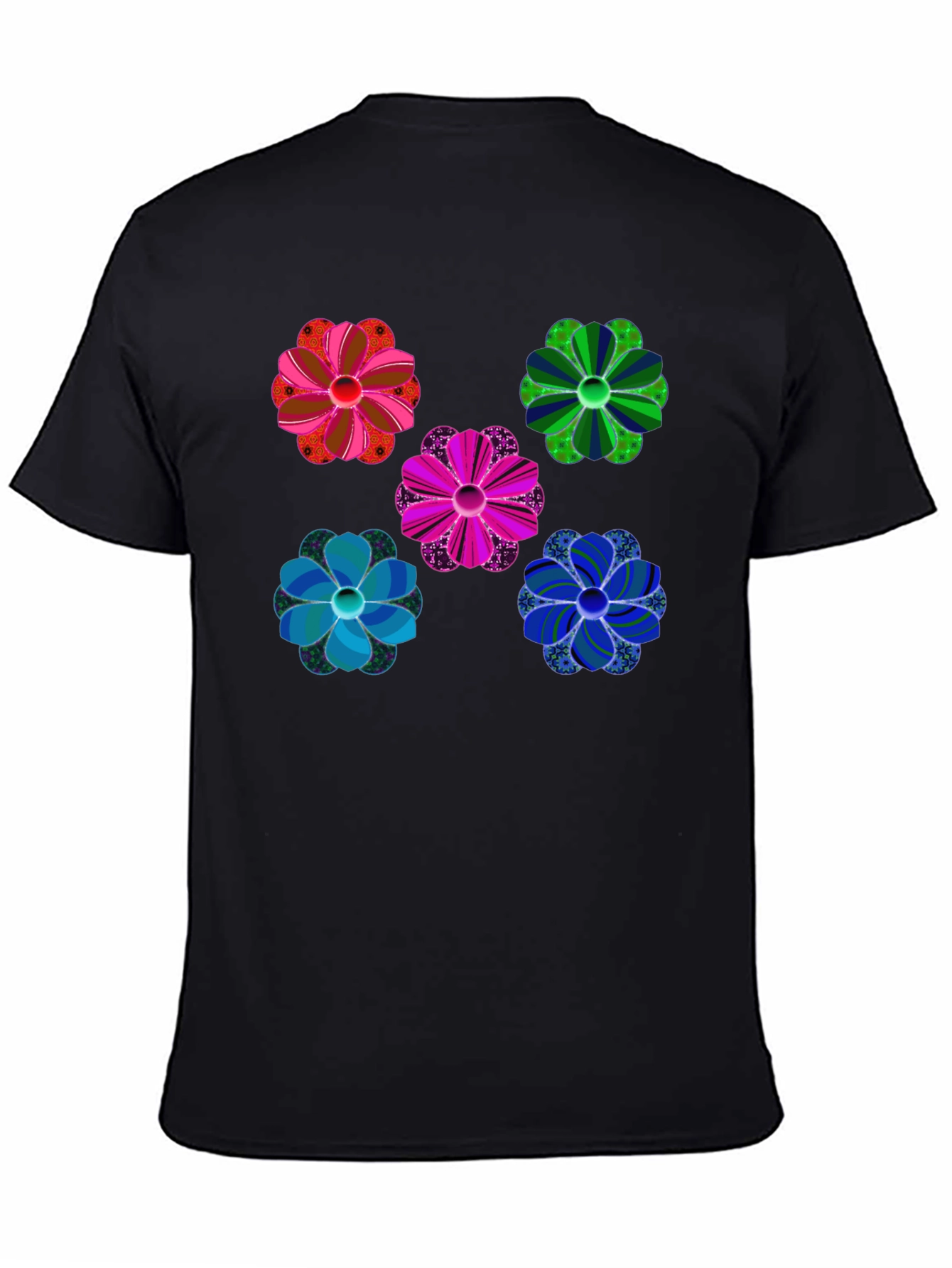 Floral Pattern Black T-Shirt Unique Design