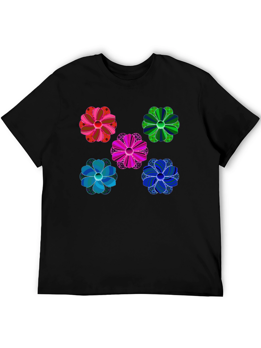 Floral Pattern Black T-Shirt Unique Design
