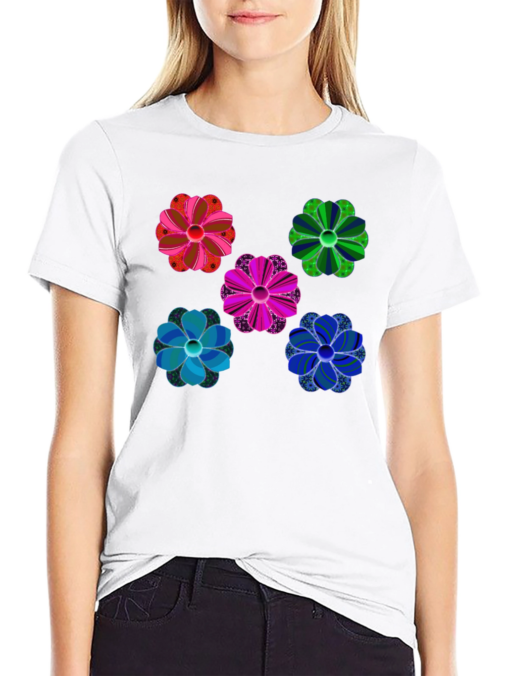Floral Pattern Black T-Shirt Unique Design