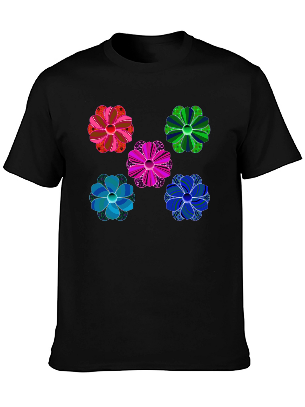 Floral Pattern Black T-Shirt Unique Design