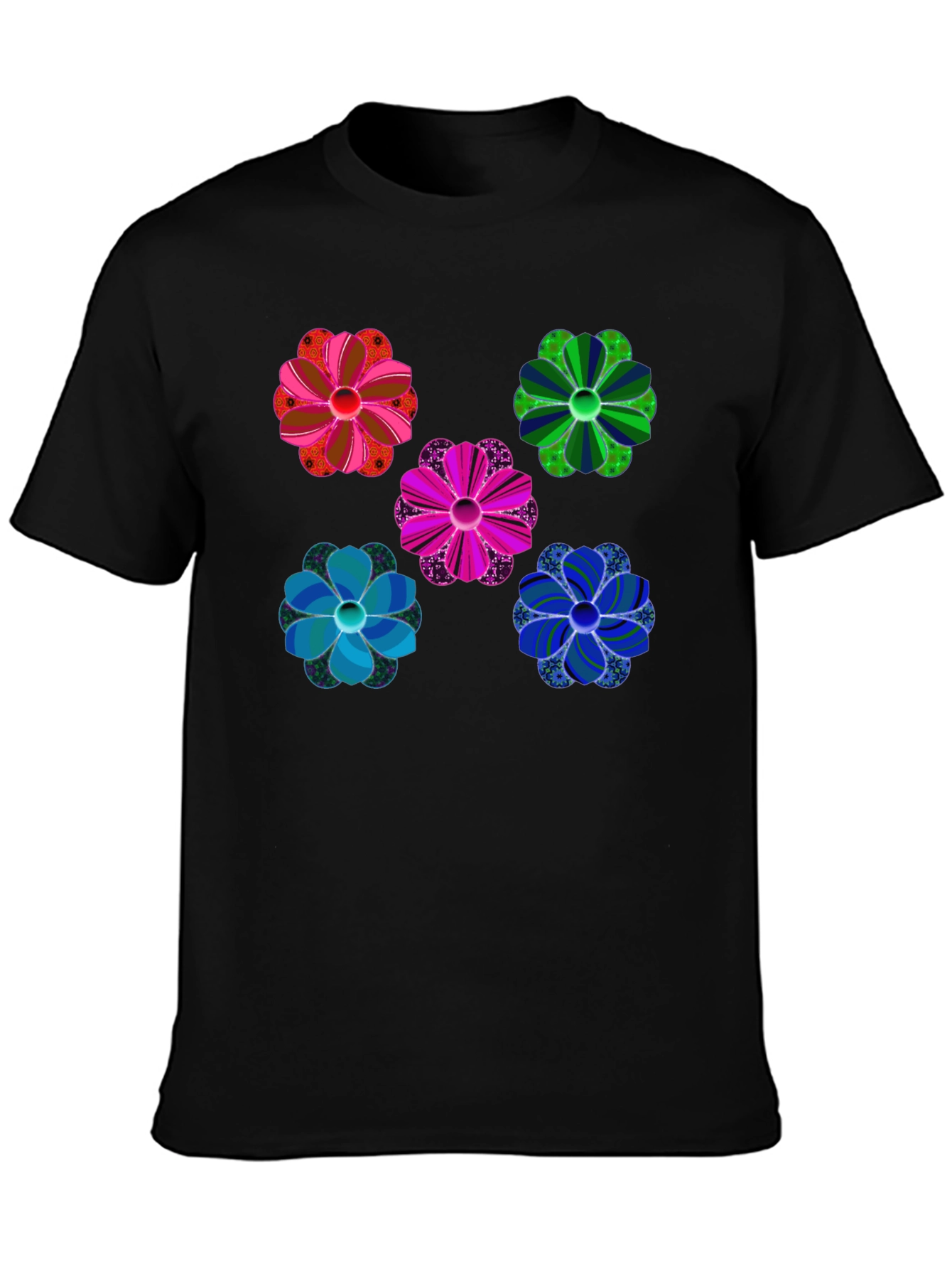 Floral Pattern Black T-Shirt Unique Design