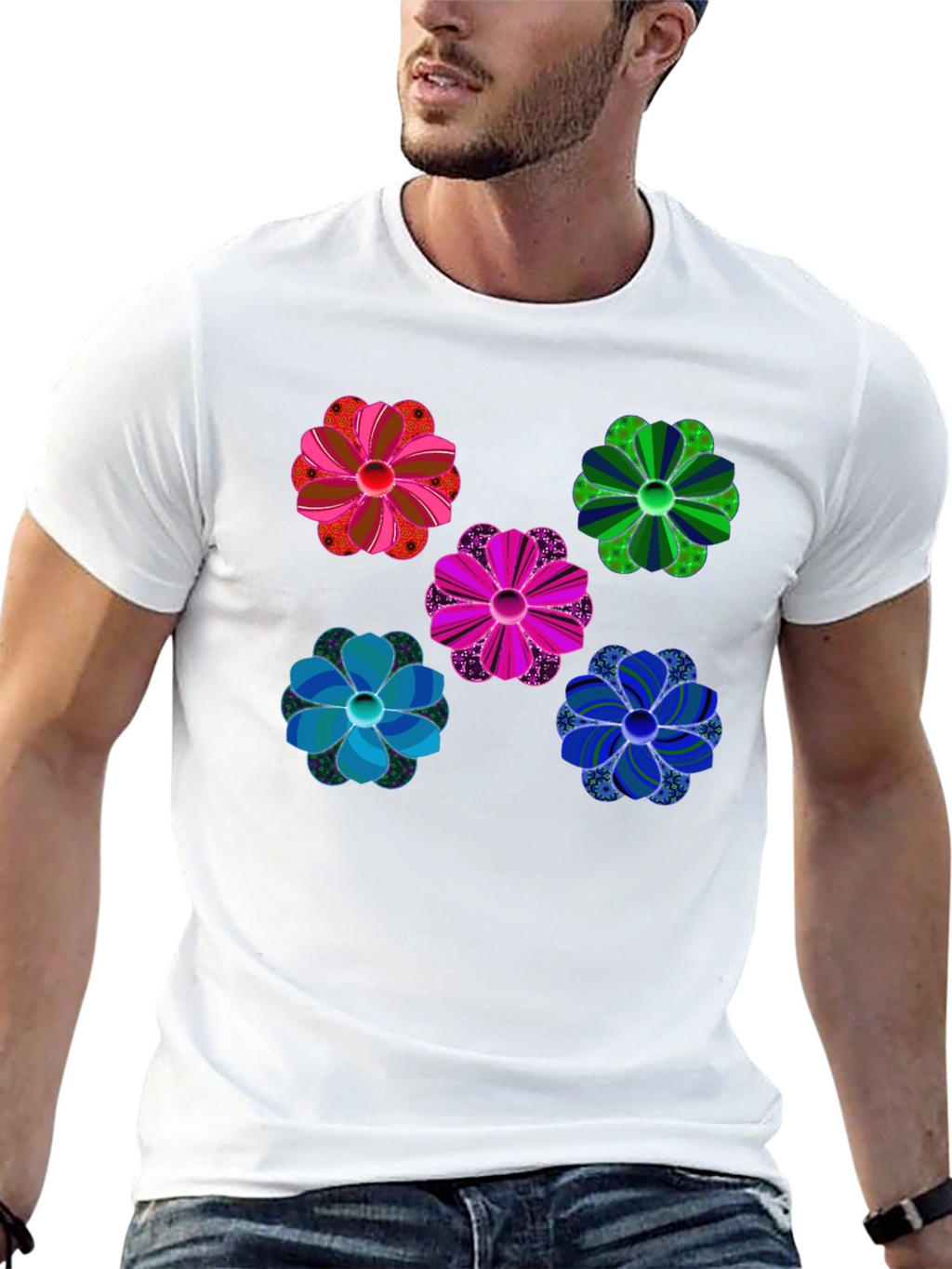 Floral Pattern Black T-Shirt Unique Design