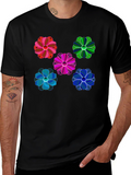 Floral Pattern Black T-Shirt Unique Design
