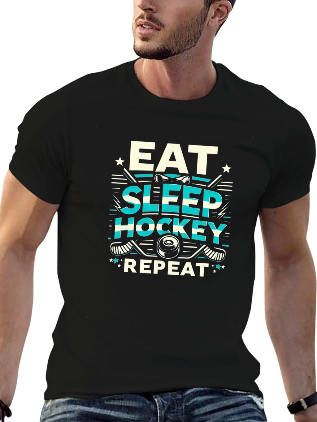 Eat Sleep Hockey Repeat Graphic Tee