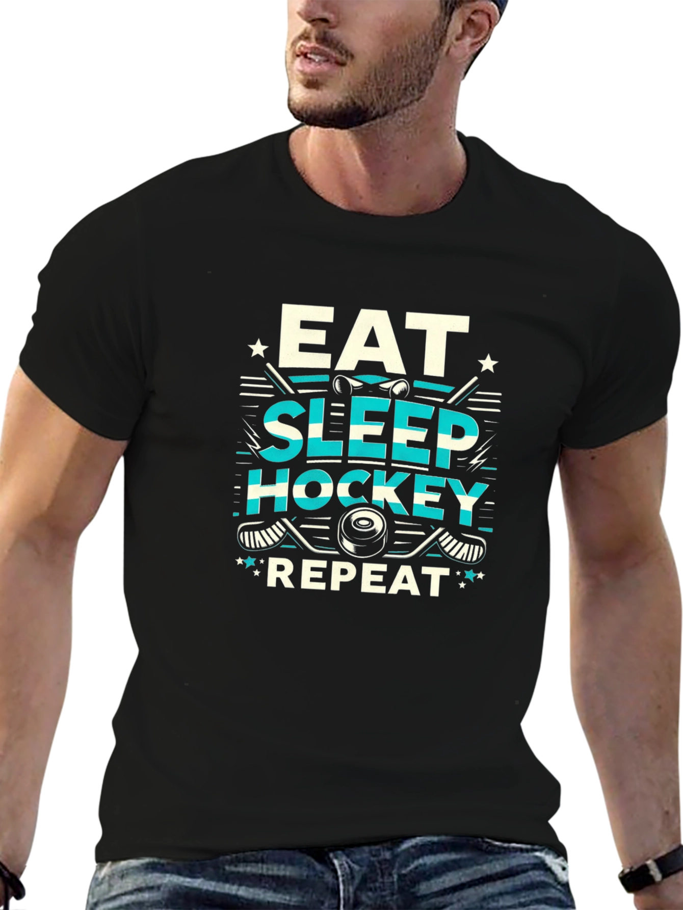 Eat Sleep Hockey Repeat Graphic Tee