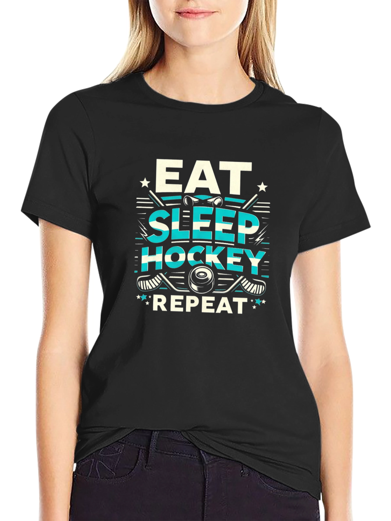 Eat Sleep Hockey Repeat Graphic Tee
