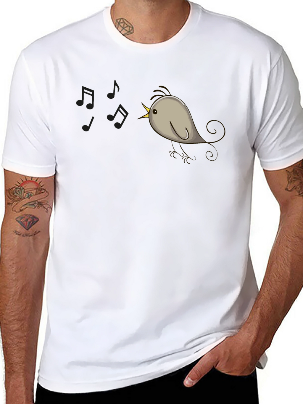 Singing Bird Graphic Tee - Black Cotton Comfort