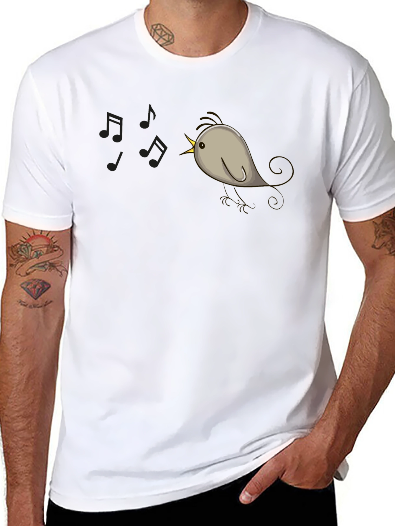 Singing Bird Graphic Tee - Black Cotton Comfort