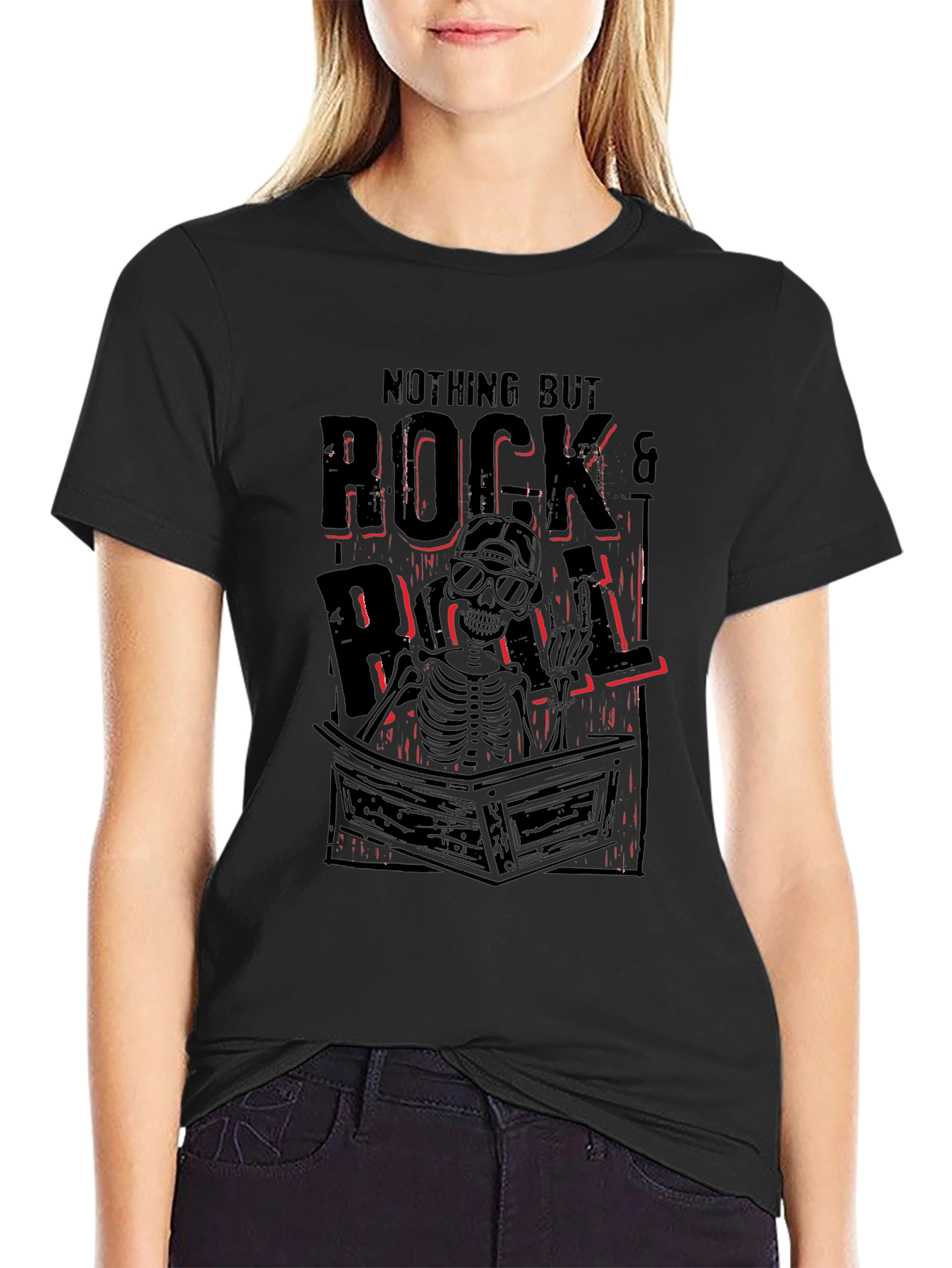 Rock & Roll Skeleton Graphic Tee - Black